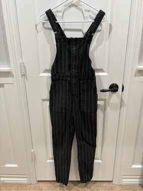RVCA Striped Black Zip Front Women's Slim Fit Overalls